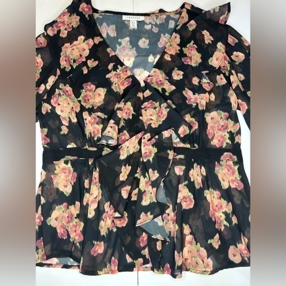 TOPSHOP FLORAL PRINT RUFFLE BLOUSE - Picture 6 of 10
